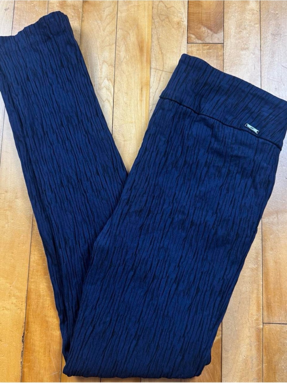 Up! Pants Women's Size 8 Navy Blue Textured Pull On Stretch Straight Leg Pants